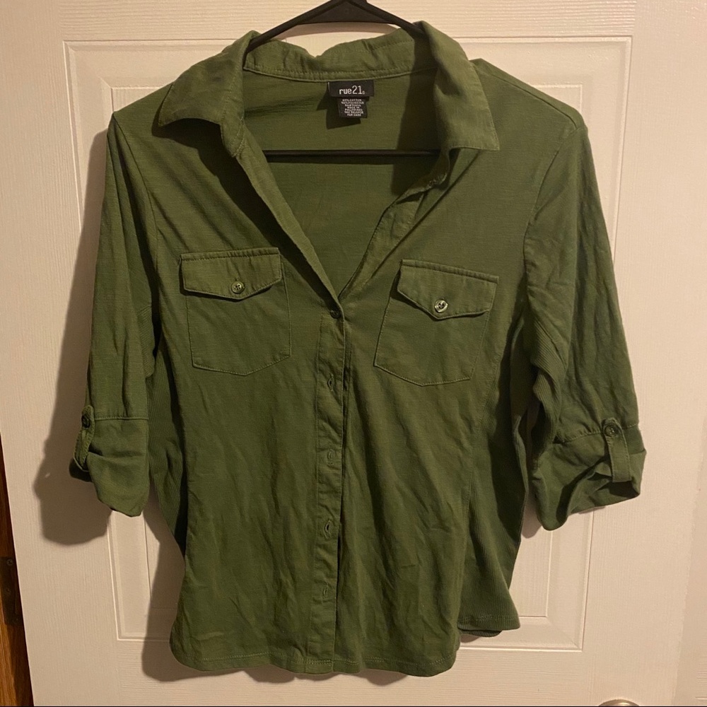 Rue 21 Olive Green Button Up Long Sleeve Top